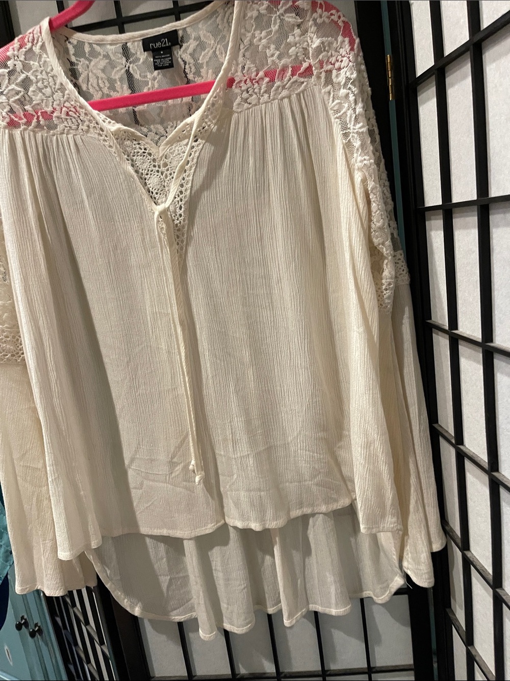 rue21 Cream Lace Yoke Peasant Tunic